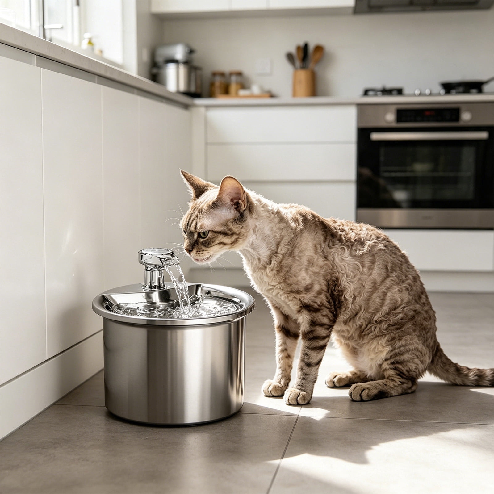 Automatic Pet Water Dispenser, USB Powered Stainless Steel Circulating Fountain with Filter, Flowing Water Feeder to Encourage Cats and Dogs to Drink Silver