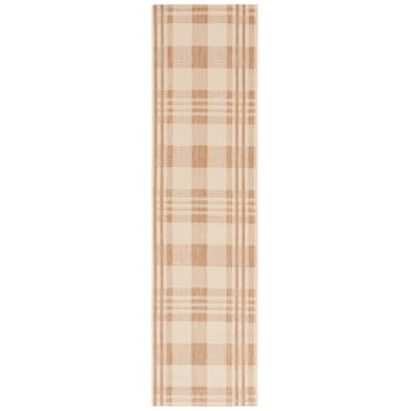SAFAVIEH Courtyard Benjamin Plaid Indoor/Outdoor Runner Rug, Natural/Beige, 2'3" x 6'7"