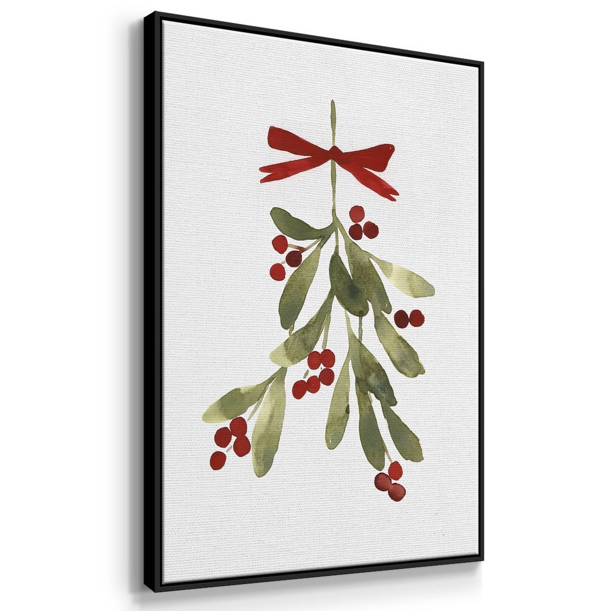 Mistletoe Bow I - Framed Gallery Wrapped Holiday Canvas - 27 x 41 - Black Frame