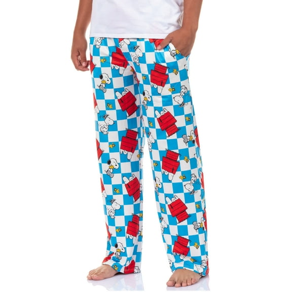 Peanuts Pajama Pants Adult Fit Snoopy and Woodstock Doghouse Checker Print Sleep Lounge Bottoms
