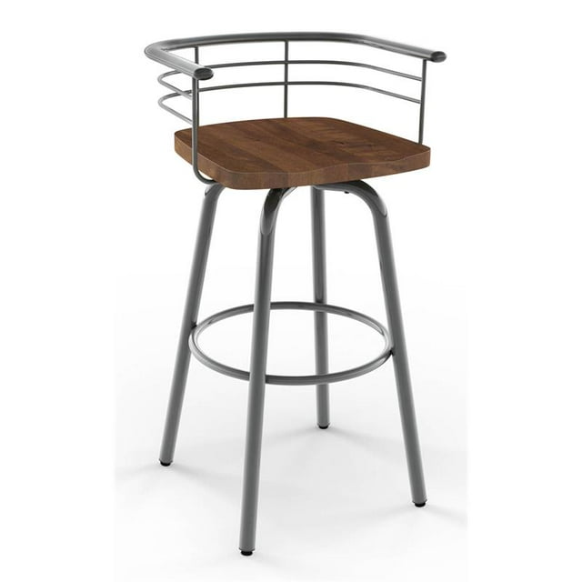Amisco Brisk 25" Distressed Wood Swivel Counter Stool in Brown/Glossy Gray
