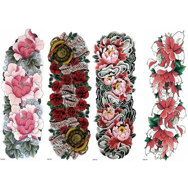 Etiqueta Engomada Del Tatuaje Del Brazo Vibrante brazo 3D tatuaje flor planta fresco falso tatuaje para hombres mujeres niños niñas (1) Likrtyny Libre de BPA