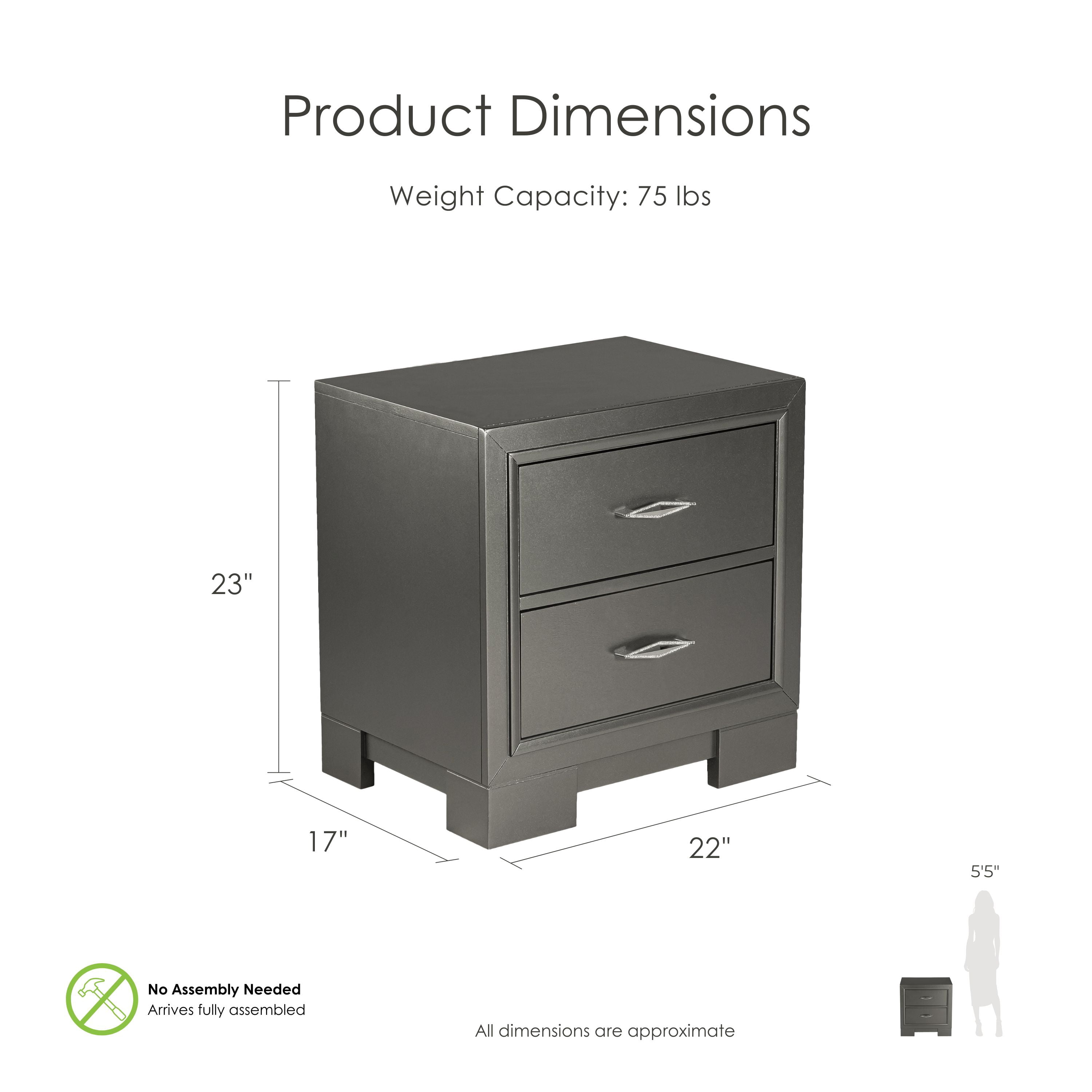 Furniture of America Willow Wood 2-Drawer Nightstand, Metallic Gray