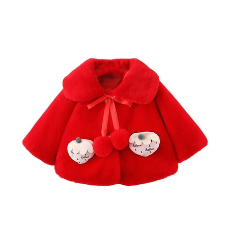 

Fesfesfes Toddler Baby Girls Shawl Winter Bow Thicken Warm Outerwear Fruit Pattern Coat Fleece Cloak Sale on Clearance