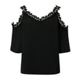 thumbnail image 4 of New Women's Loose V Neck Lace Lace Off The Shoulder T Shirt Women's Shirt Short Sleeve Tee Shirt Women Athletic Short Sleeve Tops for Women Tops for Women Casual Summer Womens Top Casual Tops Women, 4 of 8