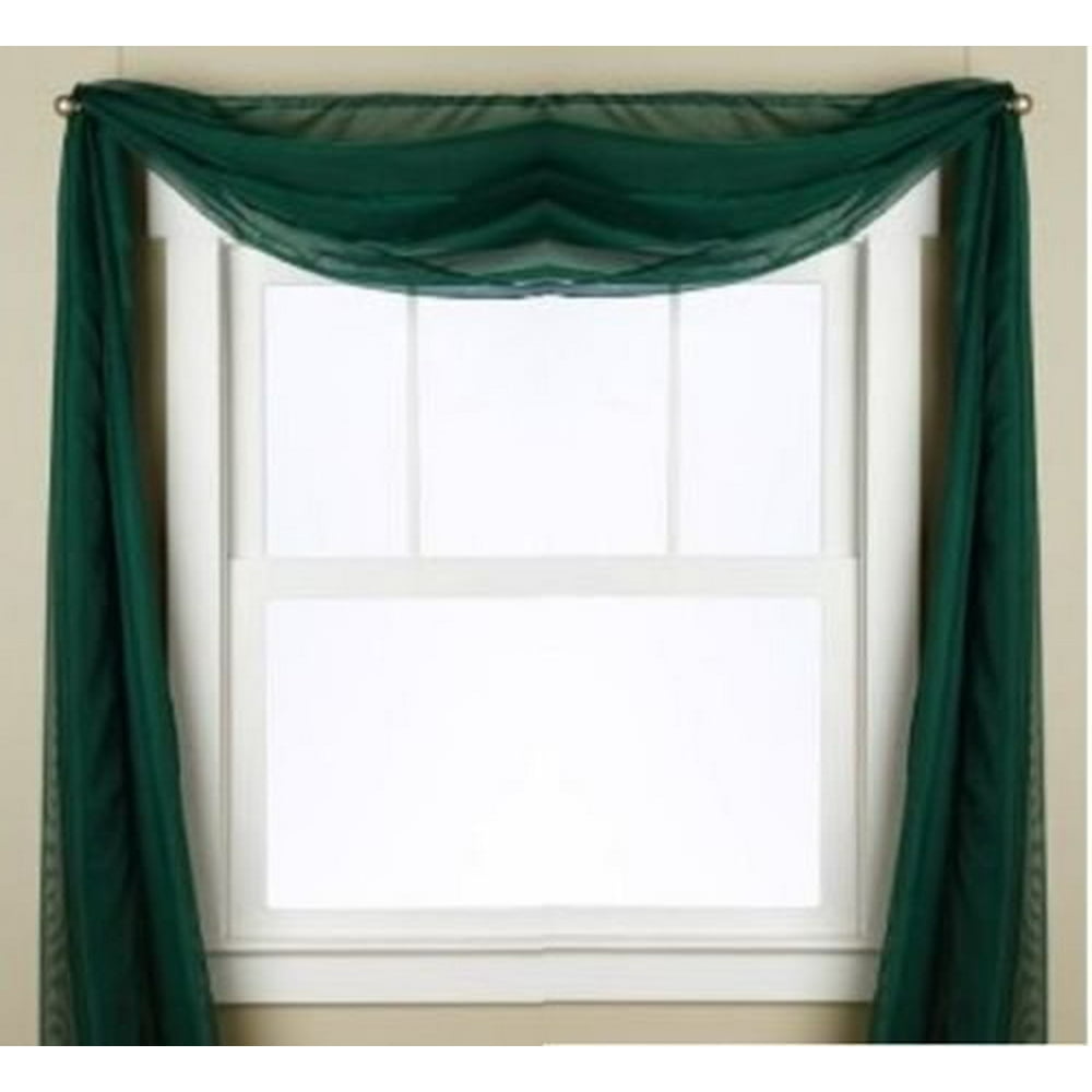 1 PC SOLID HUNTER GREEN SCARF VALANCE SOFT SHEER VOILE WINDOW PANEL