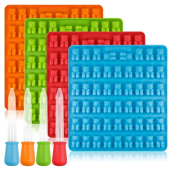 ACDANC 53 Cavities Silicone Gummy Mold BPA Free Nonstick Food Grade Teddy Bear Candy Mold with Dropper Jelly Mold Chocolate Mold