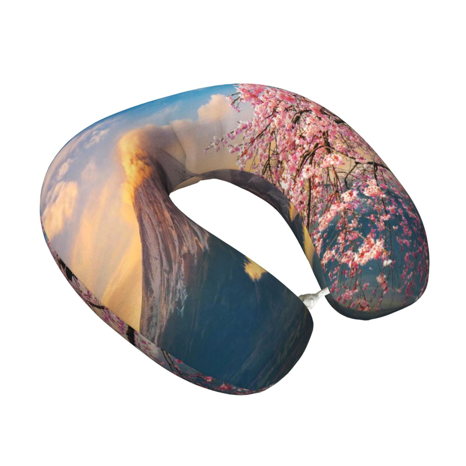 Xecao Cherry Blossoms Print Memory Foam Cervical Neck Pillow Versatile U-Shaped Pillows for Home,Office,Camping,Travelling,Soft Washable Cover