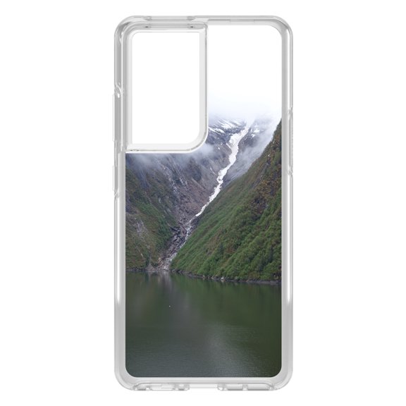DistinctInk Clear Shockproof Hybrid Case for Galaxy S21 ULTRA 5G (6.8" Screen) - TPU Bumper, Acrylic Back, Tempered Glass Screen Protector - Tracy Arm Fjord Waterfall