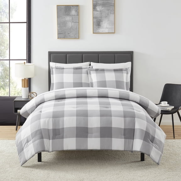 5 Piece Buffalo Plaid Bed in a Bag Microfiber Set by Sweet Home Collection® - Twin, Grey