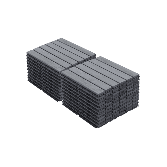 Interlocking Deck Tiles 12" x 12" Light Gray Durable Hardwood & Plastic Outdoor Flooring for Patio, Balcony, Poolside - Quick Assembly & Customizable Fit 20-Piece Set