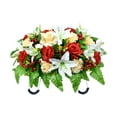 thumbnail image 2 of Artificial Satin Saddle Flower, 24-inch Silk Floral Arrangement for Memorial Day Cemetery Tombstone Decoration, 2 of 6