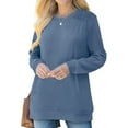 thumbnail image 2 of Frontwalk Ladies Sweatshirt Crew Neck Tops Long Sleeve Pullover Women Loose Fit Sweatshirts Solid Color T-shirt Blue M, 2 of 4