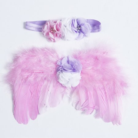 Baby Infant Newborn Costume Feather Angel Wing+Headband Photography Props