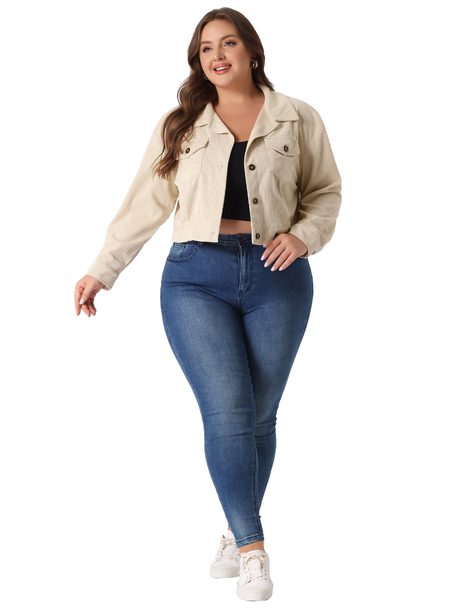 DARING DIVA Women's Plus Size Button Down Long Sleeve Shacket Jacket 4X Apricot