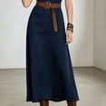 thumbnail image 4 of Morttic Women's Shirt Dress with Belt – Short Sleeve Solid Color Summer Casual A-Line Maxi Dress for Office & Daily Wear Navy Blue，M, 4 of 6