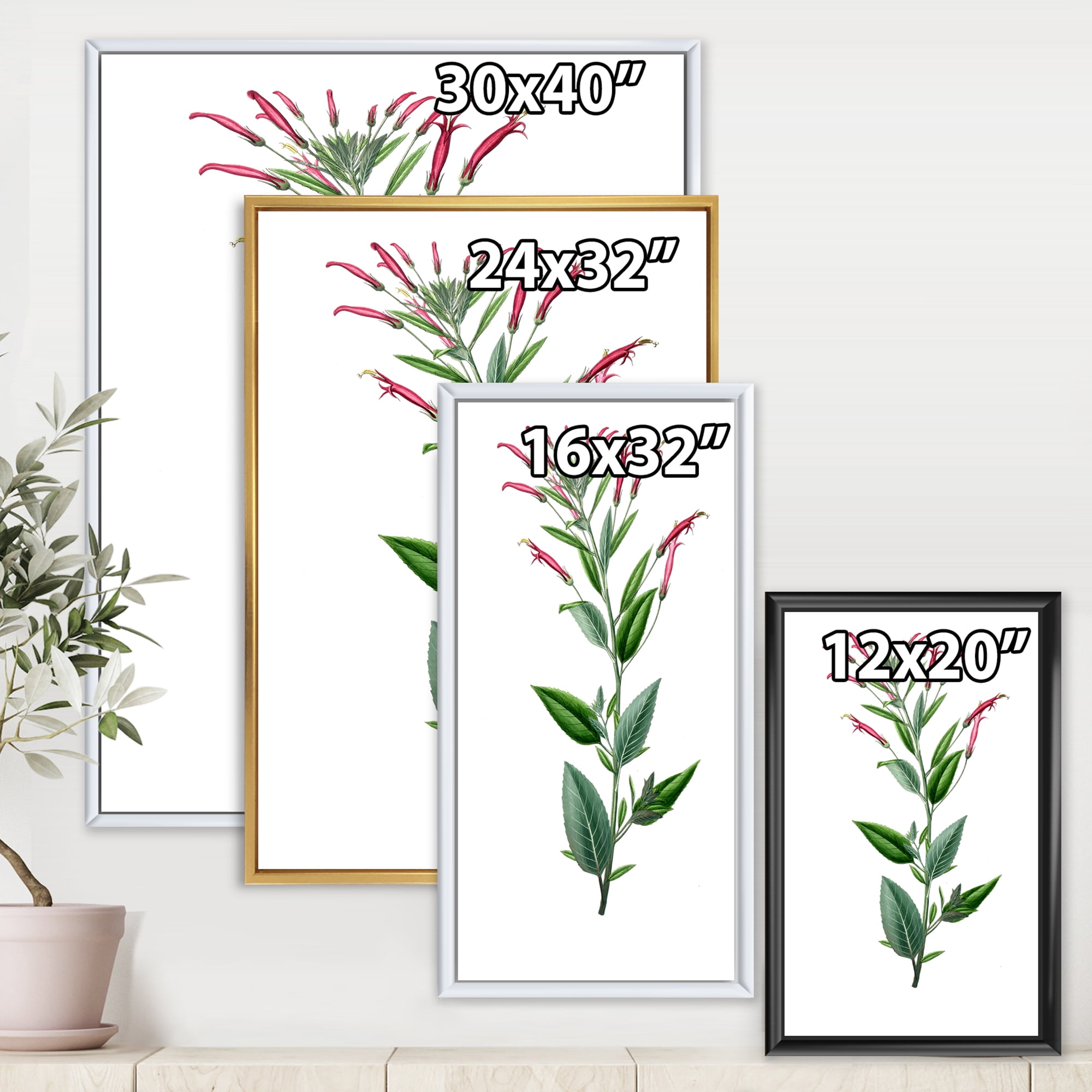 Ancient American Flora III 12 in x 20 in Framed Painting Canvas Art Print, by Designart
