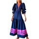thumbnail image 1 of Vestido largo con cuello en V y temperamento de manga BBubble estampado de alto grado para mujer Pompotops  hdfakjf7079, 1 of 7
