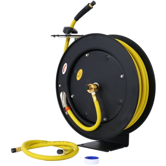 Retractable Air Hose Reel,3/8 IN x 50 FT Air Hose Max 300PSI,Air Compressor Hose Reel,Heavy Duty Single Arm Steel Reel,Auto Rewind Reel for Garage,Workshop,Home Studio