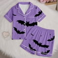 thumbnail image 4 of Weebloom Halloween Pajamas For Toddler Girls Cute Bat Print Soft Kids Short Sleeve Button Down Shirt And Shorts Two Piece Outfit Sleepwear Nightwear Pjs Loungewear Light Purple 4-5 Years, 4 of 7
