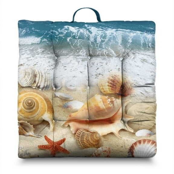 24" Mermaid Boho Floor Pillow Extra-Thick Japanese-Style Meditation Seat with Ocean-Themed Tufting