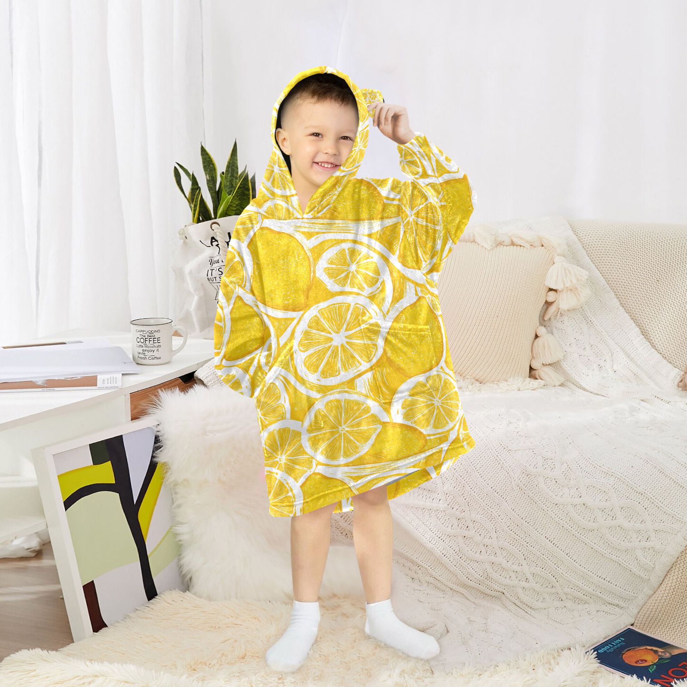 joogoo Wearable Blanket Hoodie for Lemon Fruits Oversized Sherpa Hooded 3-14 YR M