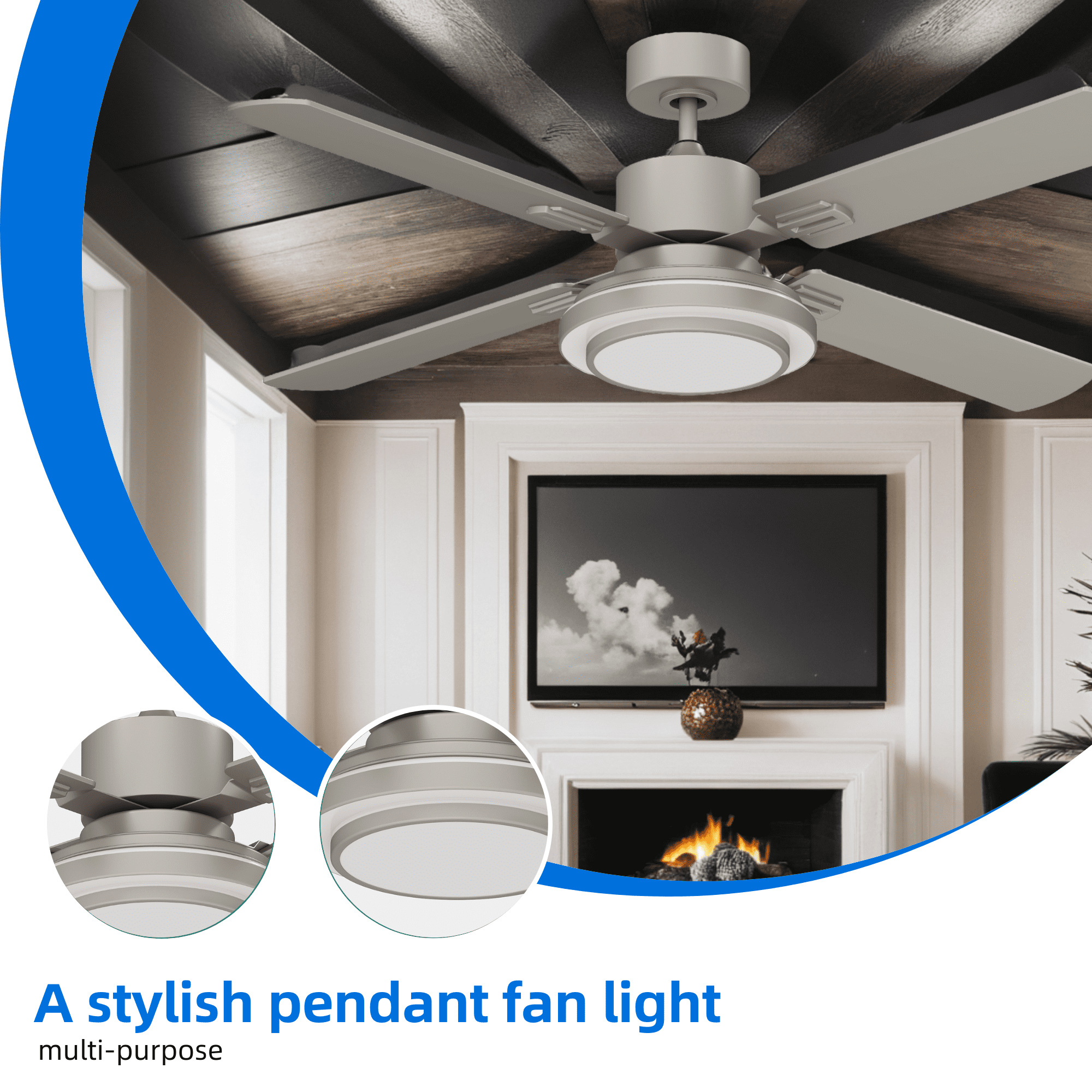 Uforic 4-Blade Modern Farmhouse Ceiling Fan - 52" Brushed Nickel with Remote & Light