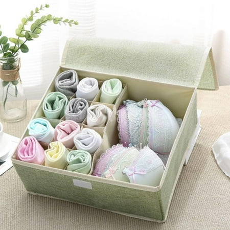 

Fabric Cotton Linen Underwear Storage Box Multi-Grid Foldable Bra Organizer Box Covered Panty Socks Storage Box Green
