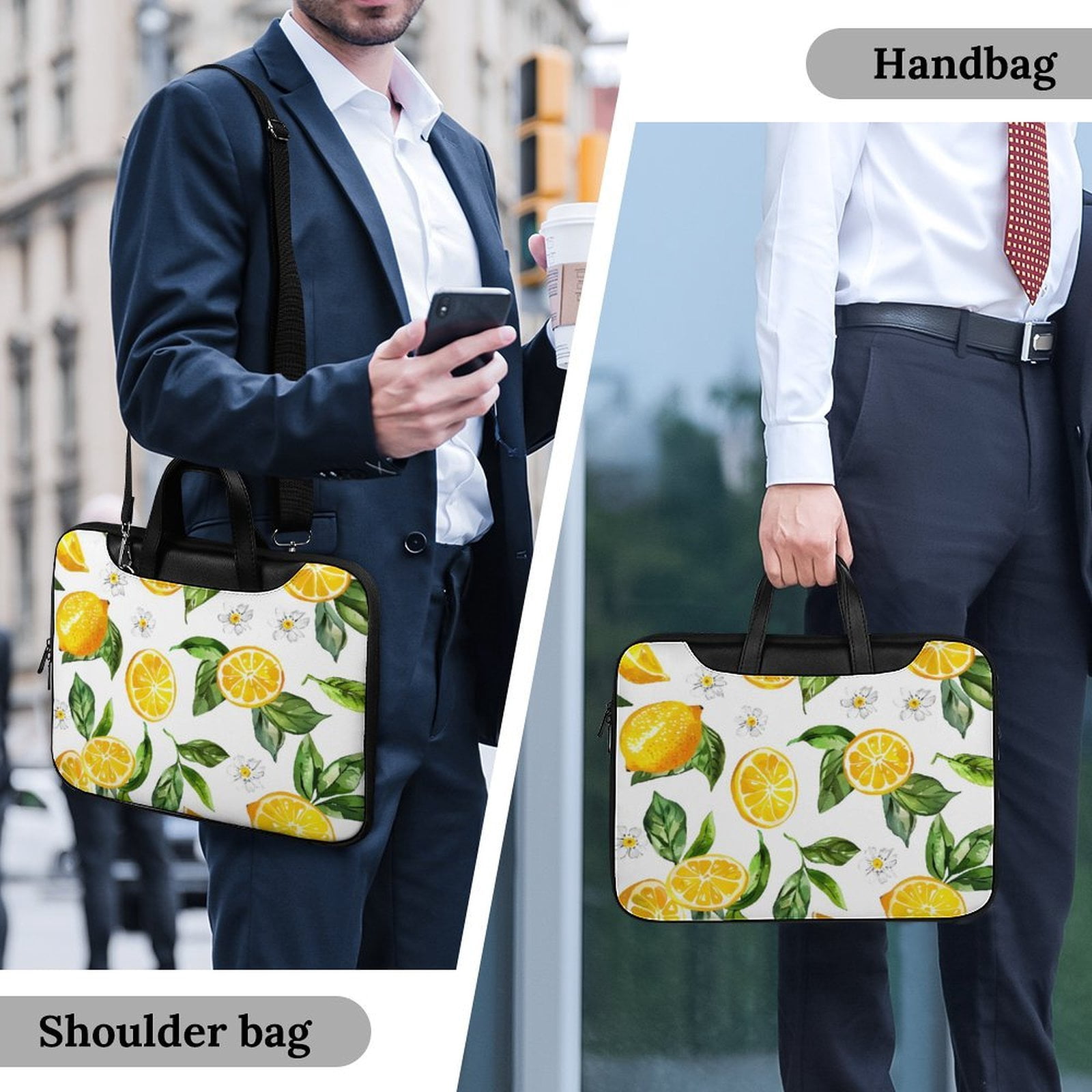 Scratch-Resistant Waterproof Leather Laptop Bag Wear-Resisting Material Dust-Proof Anti-Static Portable Design And Convenient To Carry Watercolor Lemon And Flowers (7) (1) 11×14.6in