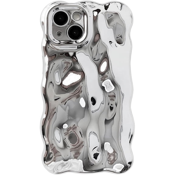 for iPhone 15 Plus Case,Bling Glitter Cute Curly Wavy Design Laser 3D Stone Pattern Shockproof Camera Lens Protection Compatible for iPhone Case for iPhone 15 Plus 6.7",Plated Silver