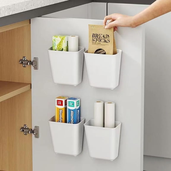 XBQUSVI Self Adhesive Wall Mounted Storage Box for Cabinet Door Kitchen Bathroom Wardrobe 4-Pack