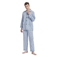 thumbnail image 4 of Amaxer Mens Cotton Pajama Set Cozy Button Up Sleepwear with Pockets Long Sleeve Lounge Wear Blue white Stripes L, 4 of 7