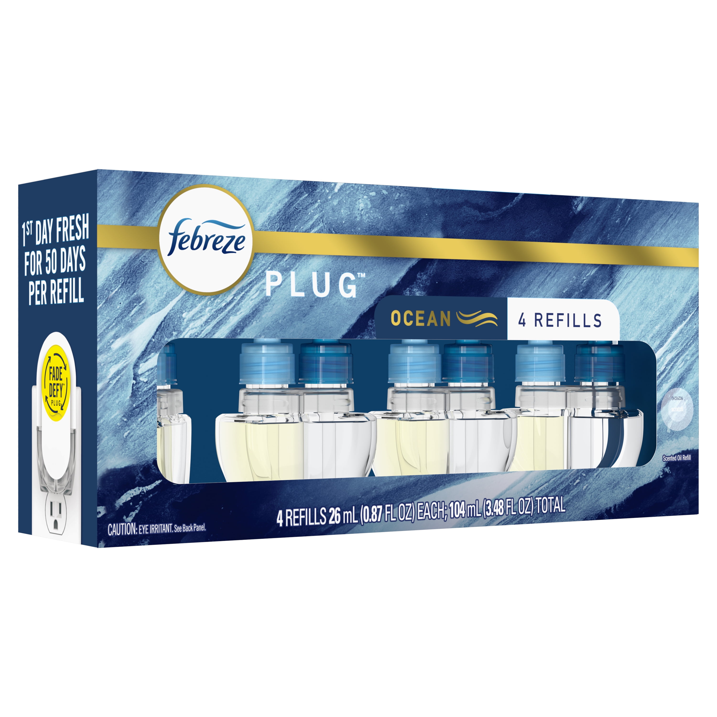 (6 pack) Febreze Plug In Air Freshener, Odor-Fighting Scented Oil Refill, Ocean, 4 Refills