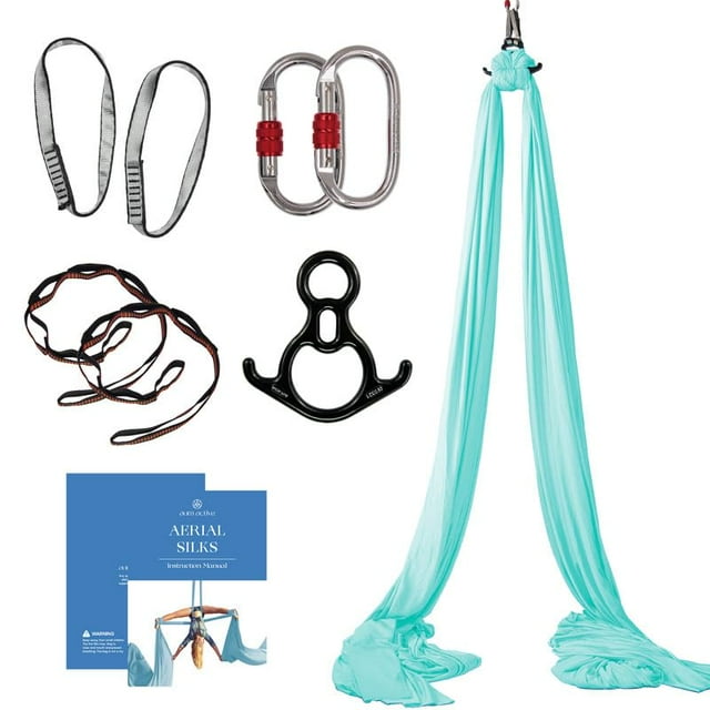 Aum Active Aerial Silks Starter Kit - Durable 9 Yards of Aerial Yoga Hammock with Hardware & Guide - Aerial Swing for Acrobatic Flying Yoga & All Levels (Aerial Rigging Point Up to 13ft)
