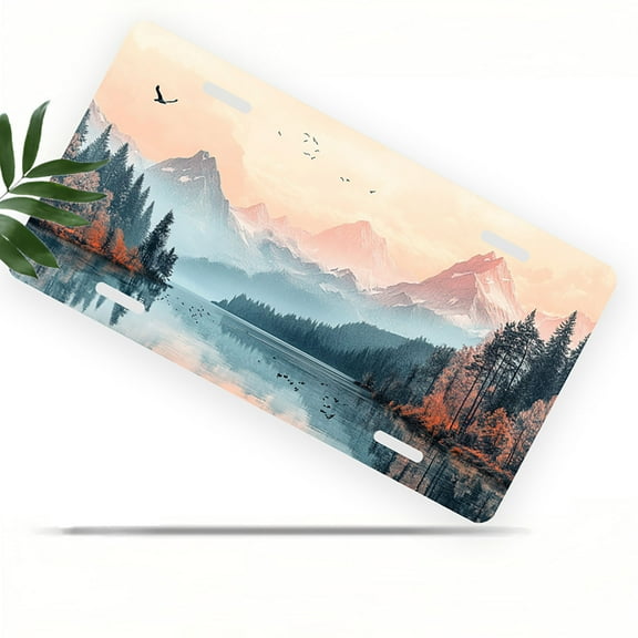License Plate, Mountain lake Landscape Decorative Front,Personalized Stainless Steel License Plate Cover For Men Women,12.2" X 6.2"