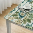 thumbnail image 4 of HAOXIT Tablecloths for Rectangle inch Table Cover, Cotton Linen Fabric Table Cloth for Dining Room Kitchen, Teal Striped Summer Flower Botanical 44''x44'', 4 of 7