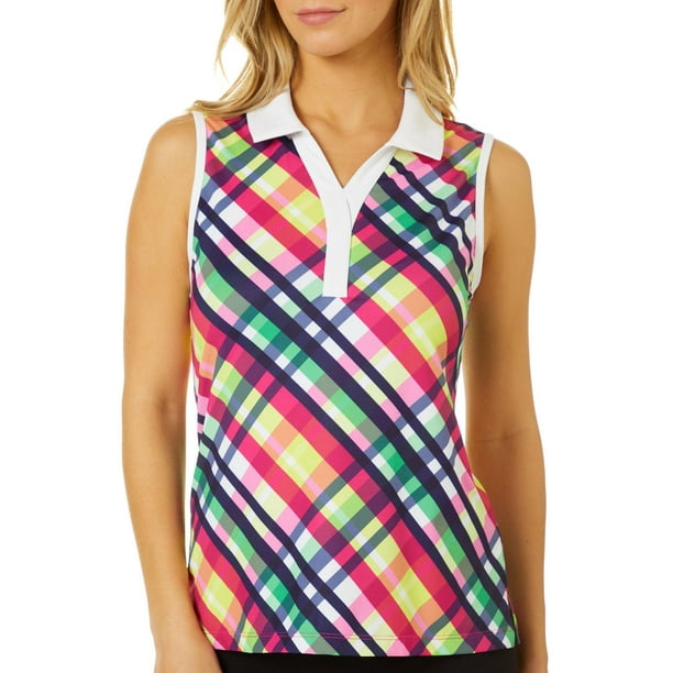 Lillie Green - Lillie Green Womens Sleeveless Plaid Polo Shirt