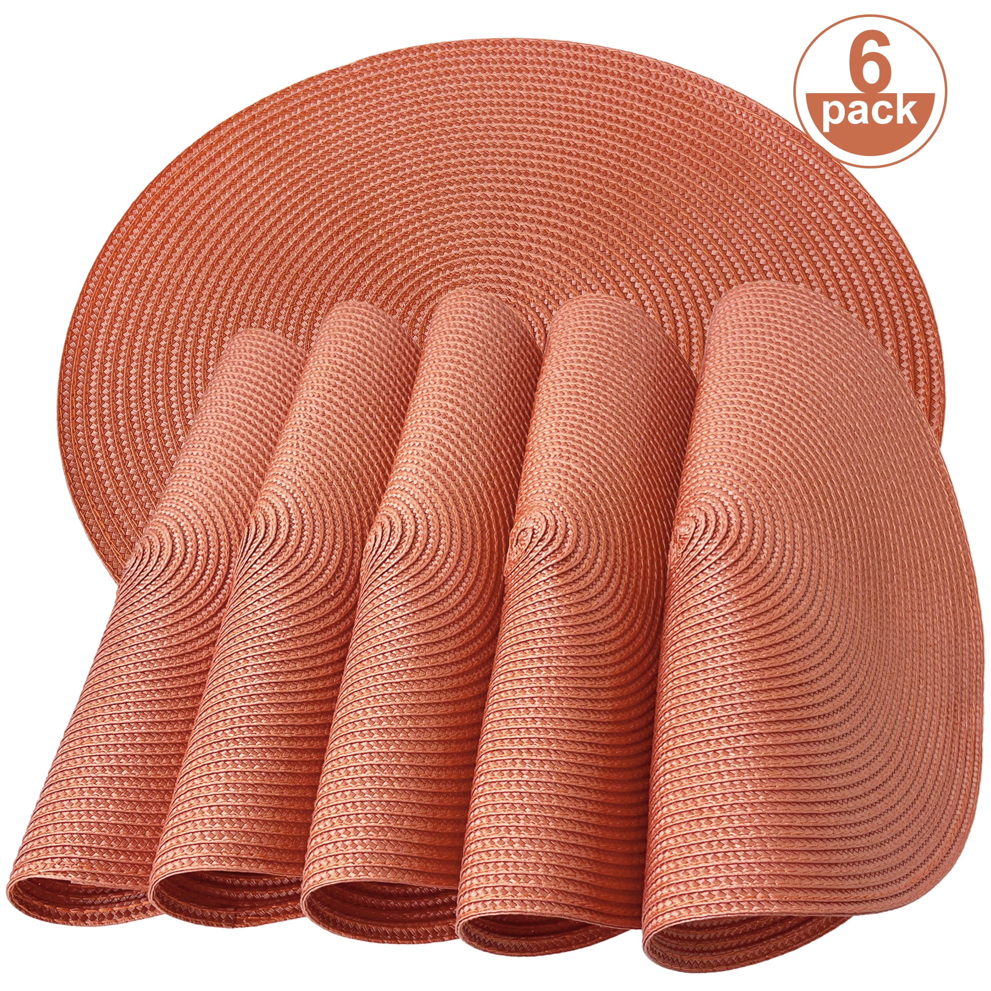 ONEFIND Woven Placemats Set of 6, 15 inch Washable Round Kitchen Table