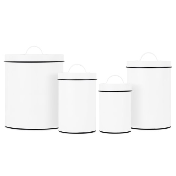Outshine White Farmhouse Nesting Kitchen Canisters Set of 4 | Multipurpose Storage for Flour, Coffee, Tea, Sugar, Pens, Brushes, Makeup, Accessories, etc. | Gift for Housewarming, Birthday, Wedding