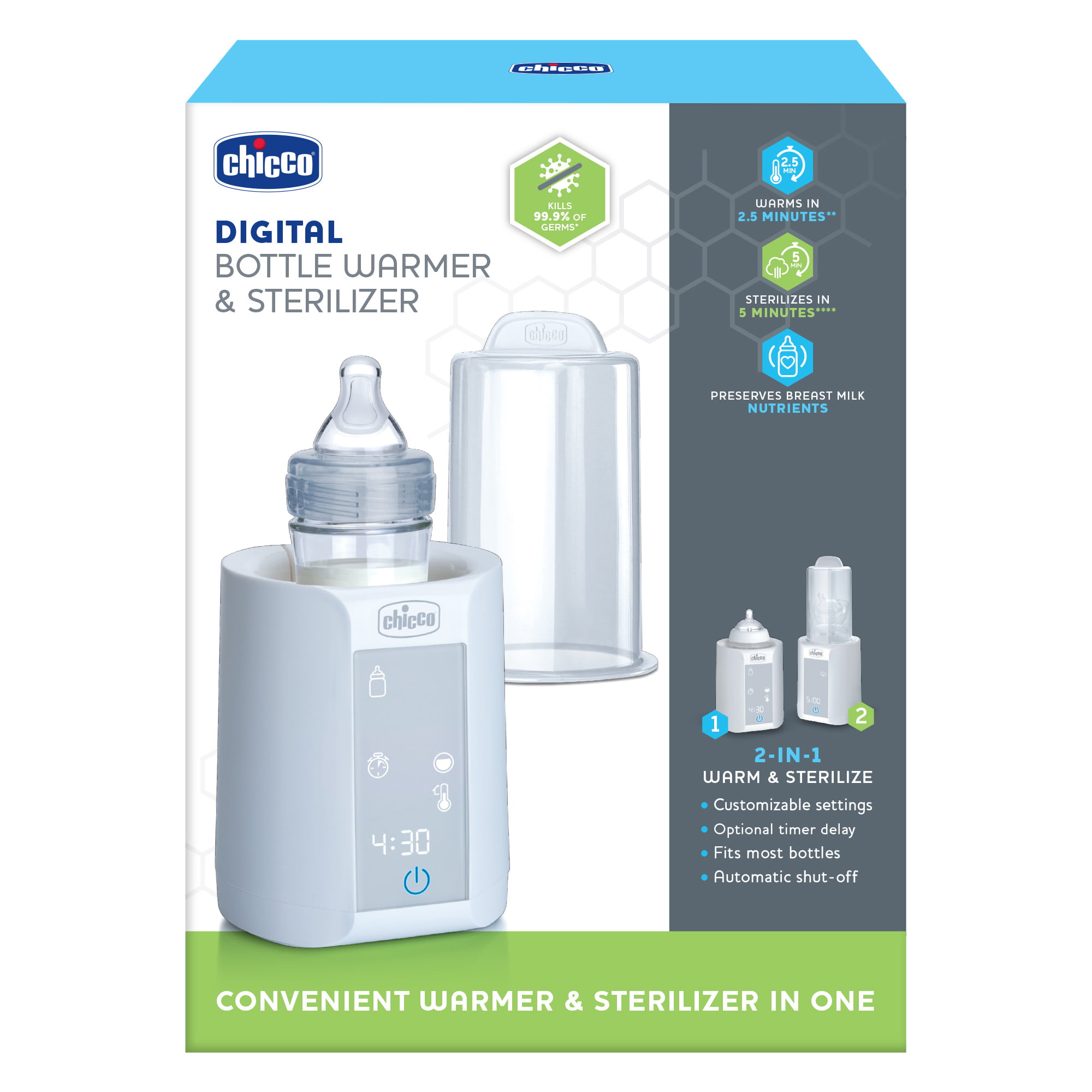 Chicco Starter Kit Steriliser+Bottle Warmer House-Car +1 Feeding Bottles +2