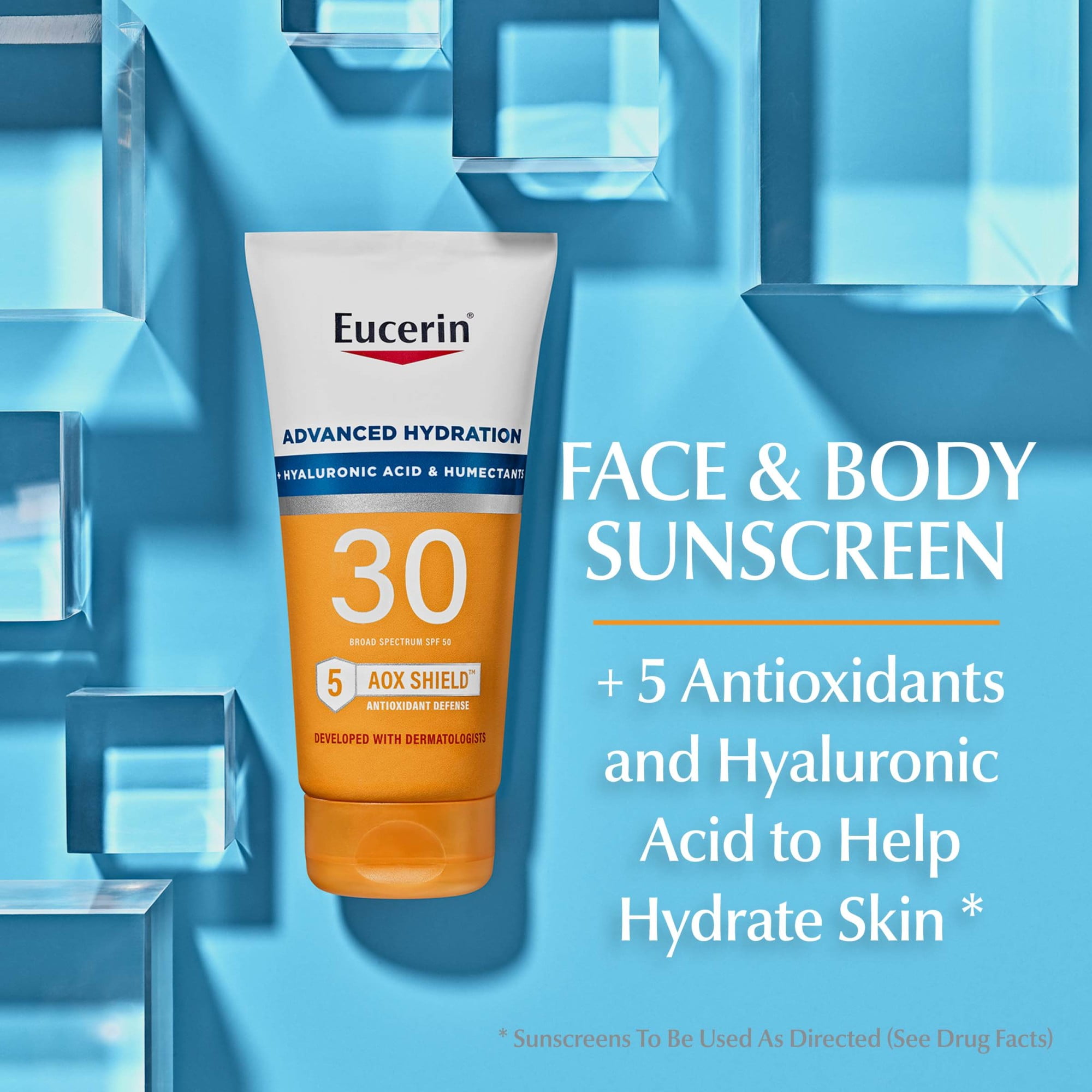 Eucerin Sun Advanced Hydration SPF 30 Sunscreen Lotion with Hyaluronic Acid, Hydrates Skin, 5 fl oz