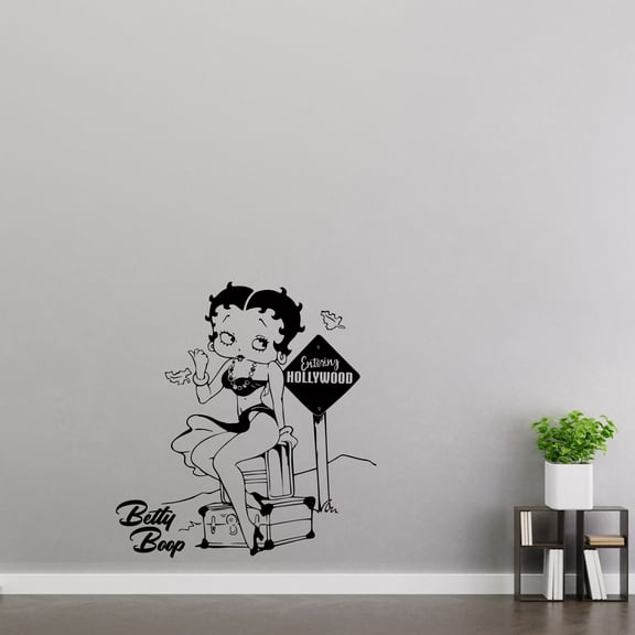 Betty Boop Going To Hollywood Wall Decal - 20" x 21" Vinyl Adhesive Flapper Girl Hitch Hiking Home Decor Design | Kids Girls Bedroom Living Room Removable Sticker Decoration