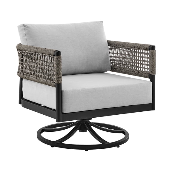 Armen Living Felicia Modern Solid Print Patio Swivel Rocking Chair with Cushions, Black / Grey