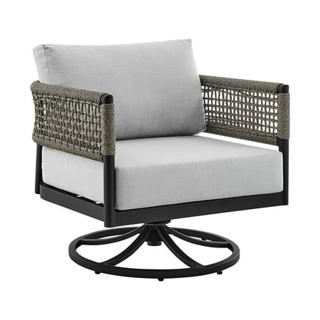 Armen Living Felicia Modern Solid Print Patio Swivel Rocking Chair with Cushions, Black / Grey