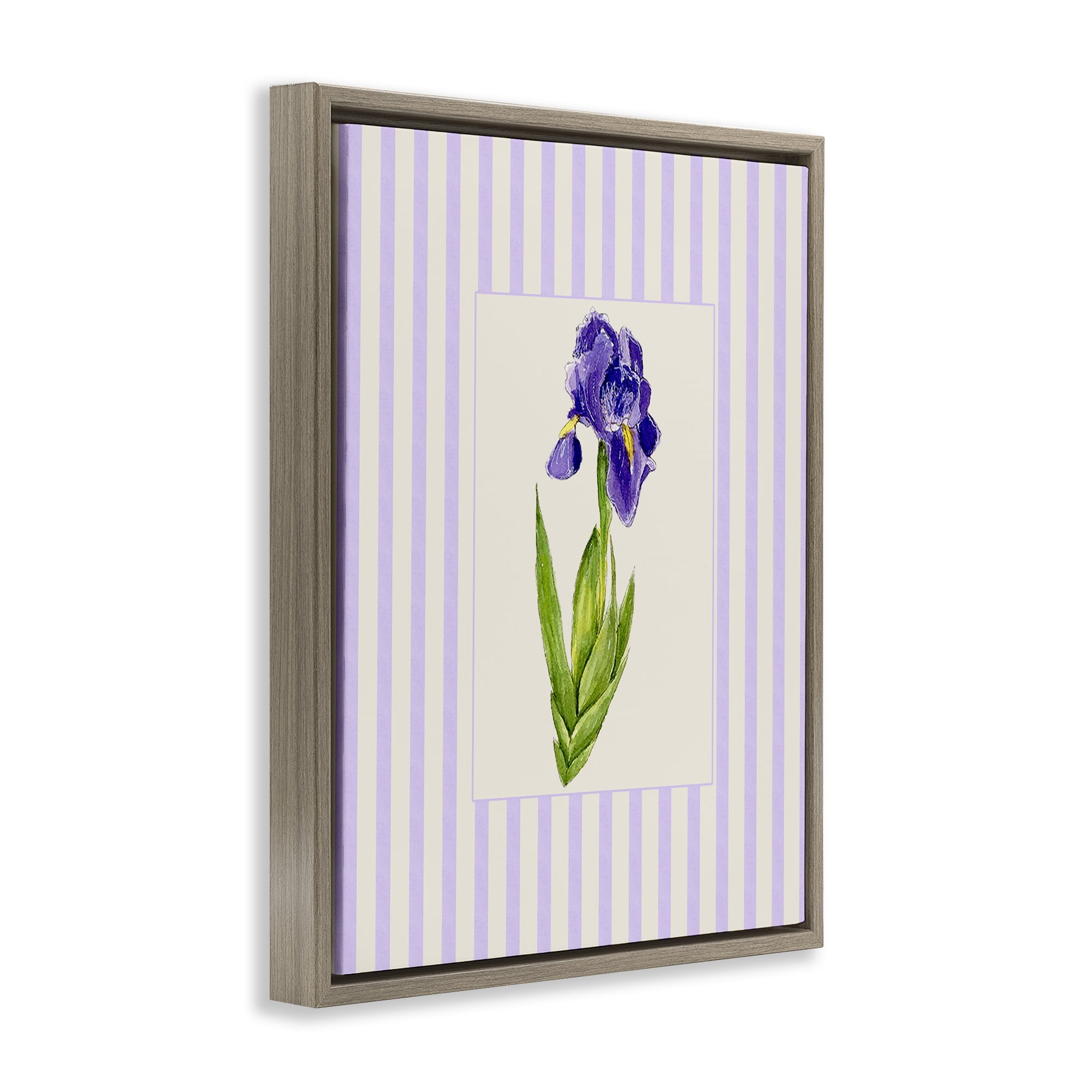 Purple Stripe Iris Brown Framed Floater Canvas Wall Art, design by Lisa Wehmeyer