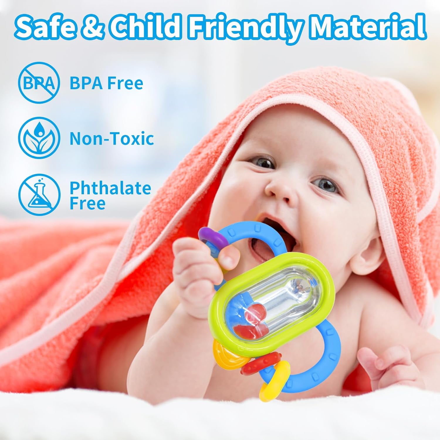 Ludolm 10Pcs Baby Rattles Toy Set, Baby Toys 0-6 Months Infant Toys 6-12 Months Teethers for Babies 3-6 Months Easter Basket Stuffers, Sensory Teething Toys 0 1 2 3 4 5 6 Month Newborn Boy Girl Gifts