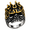 Gold-Silver, variant on Men Flame Skull Ring in Stainless Steel, Tall Pointed Relief and Sculpted Facial Detail, US Sizes 7-13, Dramatic Gothic Style for Birthday and Halloween