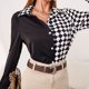 thumbnail image 1 of Camiseta Básica Camiseta básica Colorblock gasa para mujer, camisa informal, blusa, traje de oficina para mujer Cgtredaw para Mujer Negro T M, 1 of 8