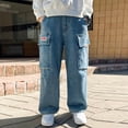 thumbnail image 6 of WOYY Boys Cargo Jeans Elastic Waist Straight Leg Denim Pants Kids Trousers, Sizes 10-11, 6 of 8