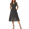 thumbnail image 2 of Vestido de gasa floral con cintura elástica y dobladillo con volantes para mujer Inspire Chic, talla XS, negro, 2 of 7